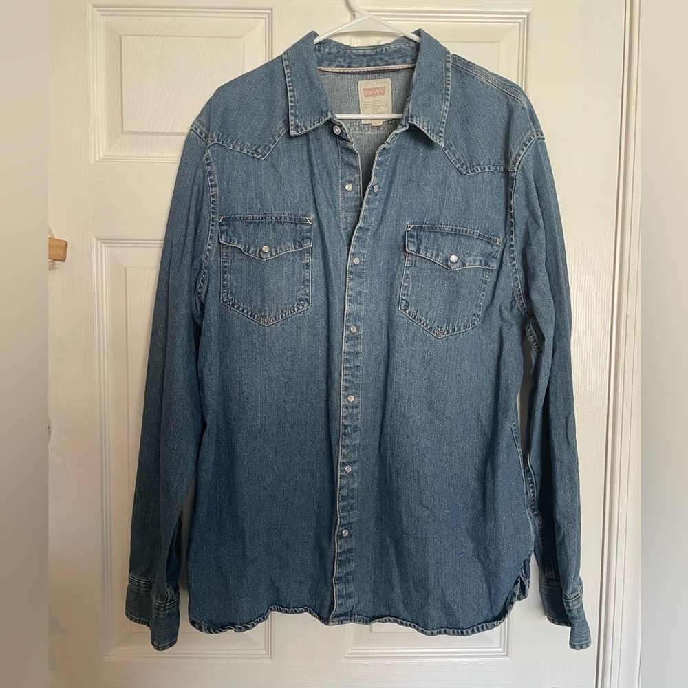 Vintage Levi's Blue Denim Casual Button Down Shirt Size XXL 100% Cotton